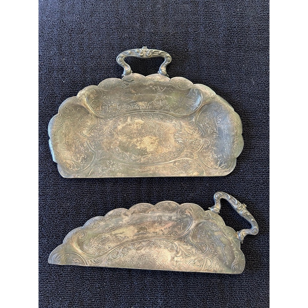 Antique Etched Silver Butler Crumb Trays
